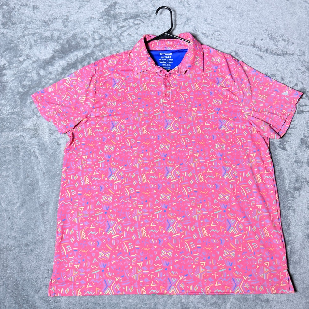 Birdie Bound Mens XL Golf Polo Pink Allover Golf Theme Print Performance Shirt